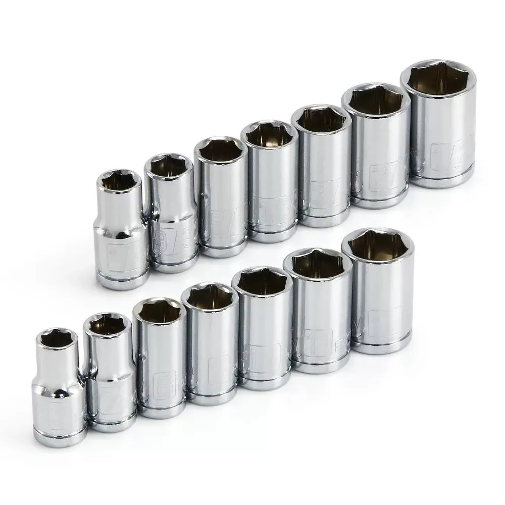 PowerBuilt 14-Piece 1/4-Inch Drive SAE & Metric 6-Point Shallow Socket Set - 640087