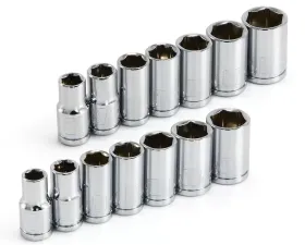 PowerBuilt 14-Piece 1/4-Inch Drive SAE & Metric 6-Point Shallow Socket Set