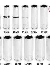 PowerBuilt 12-Piece 3/8-Inch Drive Metric 6-Point Deep Socket Set                                     - 645009 - Image 2