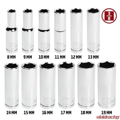 PowerBuilt 12-Piece 3/8-Inch Drive Metric 6-Point Deep Socket Set - 645009