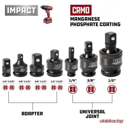 PowerBuilt 7-Piece Impact Universal Joint And Adapter Set - 647095