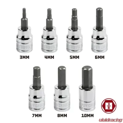 PowerBuilt 7-Piece 3/8-Inch Drive Metric Hex Bit Socket Set - 648663