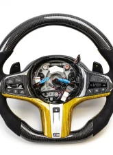 BMW M8 | M850i OEM Upgraded Steering Wheel Carbon Fiber, Alcantara, Yellow Stitching                                     - VR-BMW-M850-STRWHL-YALC - Image 4