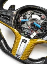 BMW M8 | M850i OEM Upgraded Steering Wheel Carbon Fiber, Alcantara, Yellow Stitching                                     - VR-BMW-M850-STRWHL-YALC - Image 4