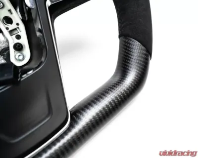 Tesla Model S Plaid | Model X Plaid OEM Yoke Delete Upgraded Steering Wheel Carbon Fiber Alcantara Grips - VR-TESLA-PLY-STRWHL-MALC