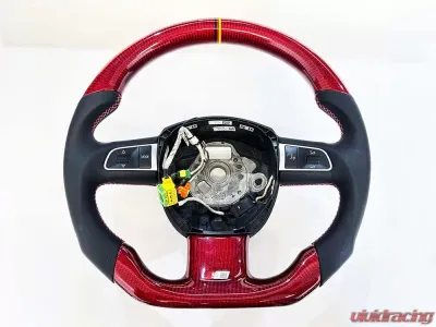 Audi S5 OEM Upgraded Steering Wheel Red Carbon Smooth Leather Grips - VR-AUDI-0511-3SPK-STRWHL-RDCF