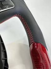 Audi S5 OEM Upgraded Steering Wheel Red Carbon Smooth Leather Grips                                     - VR-AUDI-0511-3SPK-STRWHL-RDCF - Image 2