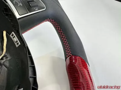 Audi S5 OEM Upgraded Steering Wheel Red Carbon Smooth Leather Grips - VR-AUDI-0511-3SPK-STRWHL-RDCF