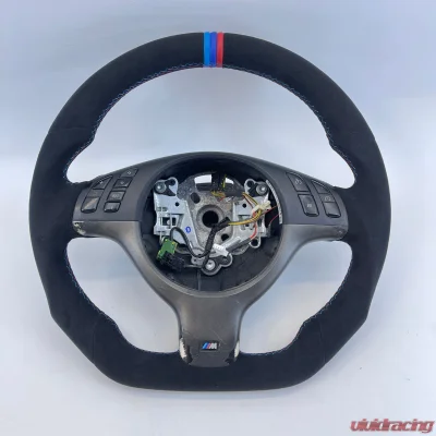 BMW M3 E46 6spd Manual OEM Upgraded Steering Wheel Alcantara M Stripe and Stitch - VR-BMW-M3-E46-STRWHL-ALC