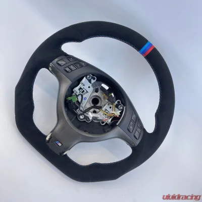 BMW M3 E46 6spd Manual OEM Upgraded Steering Wheel Alcantara M Stripe and Stitch - VR-BMW-M3-E46-STRWHL-ALC