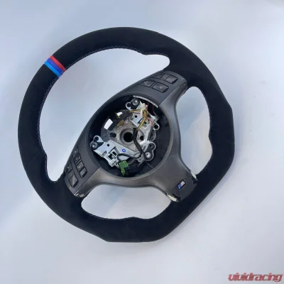 BMW M3 E46 6spd Manual OEM Upgraded Steering Wheel Alcantara M Stripe and Stitch - VR-BMW-M3-E46-STRWHL-ALC