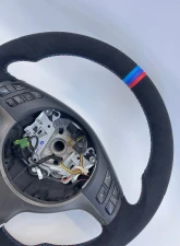 BMW M3 E46 6spd Manual OEM Upgraded Steering Wheel Alcantara M Stripe and Stitch                                     - VR-BMW-M3-E46-STRWHL-ALC - Image 5