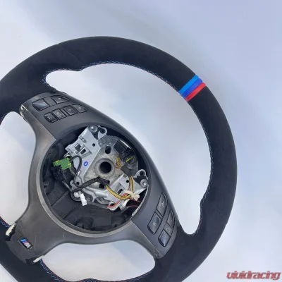 BMW M3 E46 6spd Manual OEM Upgraded Steering Wheel Alcantara M Stripe and Stitch - VR-BMW-M3-E46-STRWHL-ALC