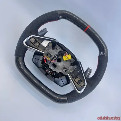 Corvette C8 OEM Upgraded Steering Wheel Gloss Carbon Preforated Grips Red Stripe - VR-C8-STRWHL-GCF-RD