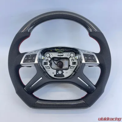 Mercedes G63 W463 OEM Upgraded Steering Wheel Gloss Carbon Red Stitching - VR-G63-STRWHL-GCF