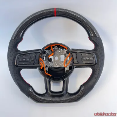 Jeep Wrangler JL | Gladiator JT OEM Upgraded Steering Wheel Carbon Fiber Red Stripe Stitch - VR-JEEP-JLJT-STRWHL-CF-RD