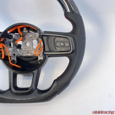 Jeep Wrangler JL | Gladiator JT OEM Upgraded Steering Wheel Carbon Fiber Red Stripe Stitch - VR-JEEP-JLJT-STRWHL-CF-RD