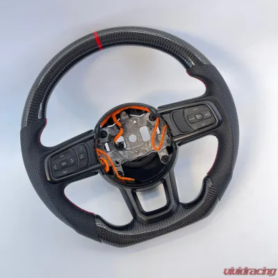 Jeep Wrangler JL | Gladiator JT OEM Upgraded Steering Wheel Carbon Fiber Red Stripe Stitch - VR-JEEP-JLJT-STRWHL-CF-RD