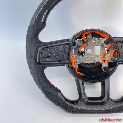 Jeep Wrangler JL | Gladiator JT OEM Upgraded Steering Wheel Carbon Fiber Red Stripe Stitch - VR-JEEP-JLJT-STRWHL-CF-RD