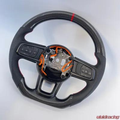 Jeep Wrangler JL | Gladiator JT OEM Upgraded Steering Wheel Carbon Fiber Red Stripe Stitch - VR-JEEP-JLJT-STRWHL-CF-RD