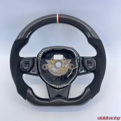 Lamborghini Urus OEM Upgraded Steering Wheel Carbon Fiber Italy Stripe Stitch Alcantara - VR-LAMB-URUS-STRWHL-CF-ALC