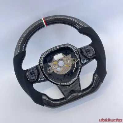 Lamborghini Urus OEM Upgraded Steering Wheel Carbon Fiber Italy Stripe Stitch Alcantara - VR-LAMB-URUS-STRWHL-CF-ALC