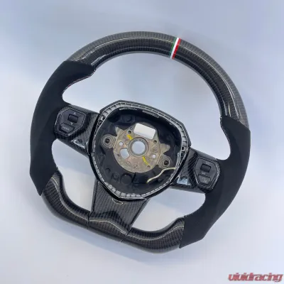 Lamborghini Urus OEM Upgraded Steering Wheel Carbon Fiber Italy Stripe Stitch Alcantara - VR-LAMB-URUS-STRWHL-CF-ALC