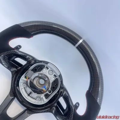 McLaren 12C 650S 570 OEM Upgraded Steering Wheel Carbon Fiber Silver Stripe Alcantara - VR-MCL-570-STRWHL-CF-ALC