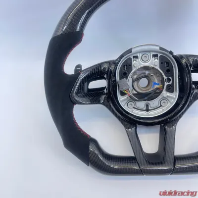 McLaren 12C 650S 570 OEM Upgraded Steering Wheel Carbon Fiber Silver Stripe Alcantara - VR-MCL-570-STRWHL-CF-ALC