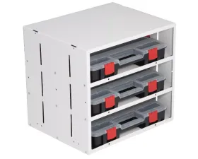 Weather Guard Three-Shelf Stackable Cabinet w/ 3 Small Parts Organizer Cases