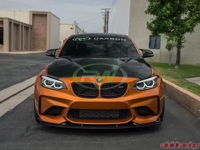 RW Carbon 3D Style CF Front Lip Spoiler w/ SLiPLO Anti-Scrape Kit BMW F87 M2 2016-2018 - bmwf8707-1