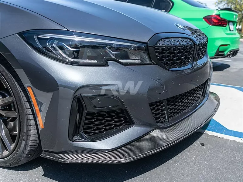 RW Carbon GTX Carbon Fiber Front Lip w/ SLiPLO Anti-Scrape Kit BMW G20 3-Series 2019-2022 - bmwg20016-1