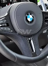RW Carbon Fiber Alcantara Steering Wheel Trim BMW G22 G26 4-Series 2018-                                     - bmwg2209 - Image 2