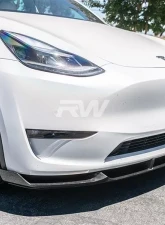 RW Carbon DTM Full Carbon Fiber Front Lip Spoiler w/ SLiPLO Anti-Scrape Kit Tesla Model Y 2020-2023                                     - tesla021-1 - Image 5