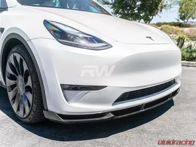 RW Carbon DTM Full Carbon Fiber Front Lip Spoiler w/ SLiPLO Anti-Scrape Kit Tesla Model Y 2020-2023 - tesla021-1