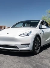 RW Carbon DTM Full Carbon Fiber Front Lip Spoiler w/ SLiPLO Anti-Scrape Kit Tesla Model Y 2020-2023                                     - tesla021-1 - Image 2