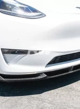 RW Carbon DTM Full Carbon Fiber Front Lip Spoiler w/ SLiPLO Anti-Scrape Kit Tesla Model Y 2020-2023                                     - tesla021-1 - Image 3