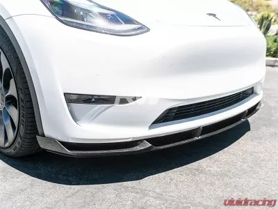 RW Carbon DTM Full Carbon Fiber Front Lip Spoiler w/ SLiPLO Anti-Scrape Kit Tesla Model Y 2020-2023 - tesla021-1