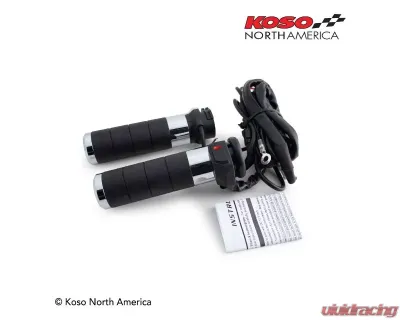 Koso Titan-X Chrome Heated Grips Cable Throttle Harley Davidson - AX068M10