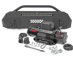 Rough Country Front Bumper w/PRO9500S Winch Black Series w/White DRL Toyota Tacoma 2WD 4WD 2016-2022