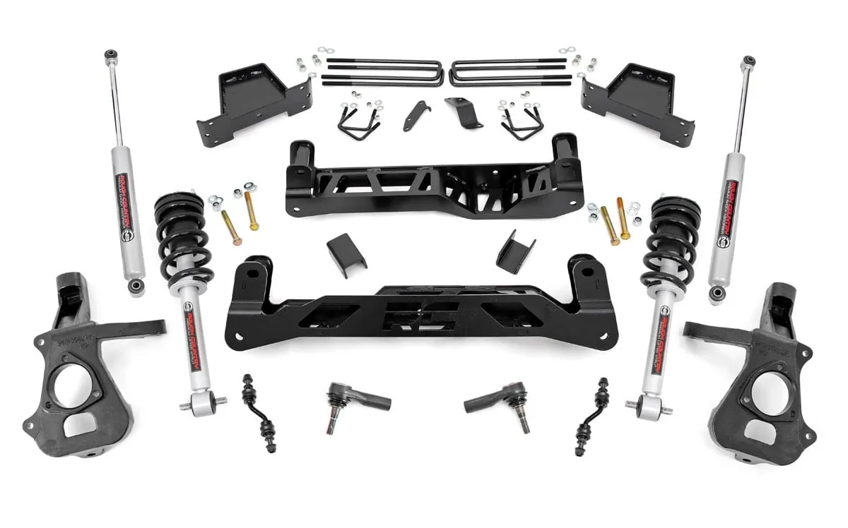 Rough Country 7" Suspension Lift Kit Lifted N3 Struts Stock Cast Aluminum or Stamped Steel w/N3 Shocks Chevy Silverado 1500 GMC Sierra 1500 2WD 2014-2018 - 18734