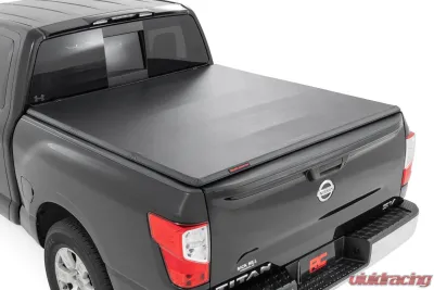 Rough Country Soft Tri-Fold Bed Cover for Nissan Titan 5'7" Bed 2017-2024, Matte Black - 41816550A