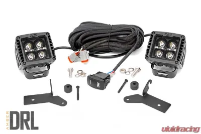 Rough Country 2" LED Lower Windshield Kit Black Series w/Amber DRL Jeep Gladiator JT Wrangler JL 2 Door Wrangler JL Unlimited 2018-2022 - 70052DRLA