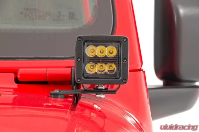 Rough Country 2" LED Lower Windshield Kit Black Series w/Amber DRL Jeep Gladiator JT Wrangler JL 2 Door Wrangler JL Unlimited 2018-2022 - 70052DRLA