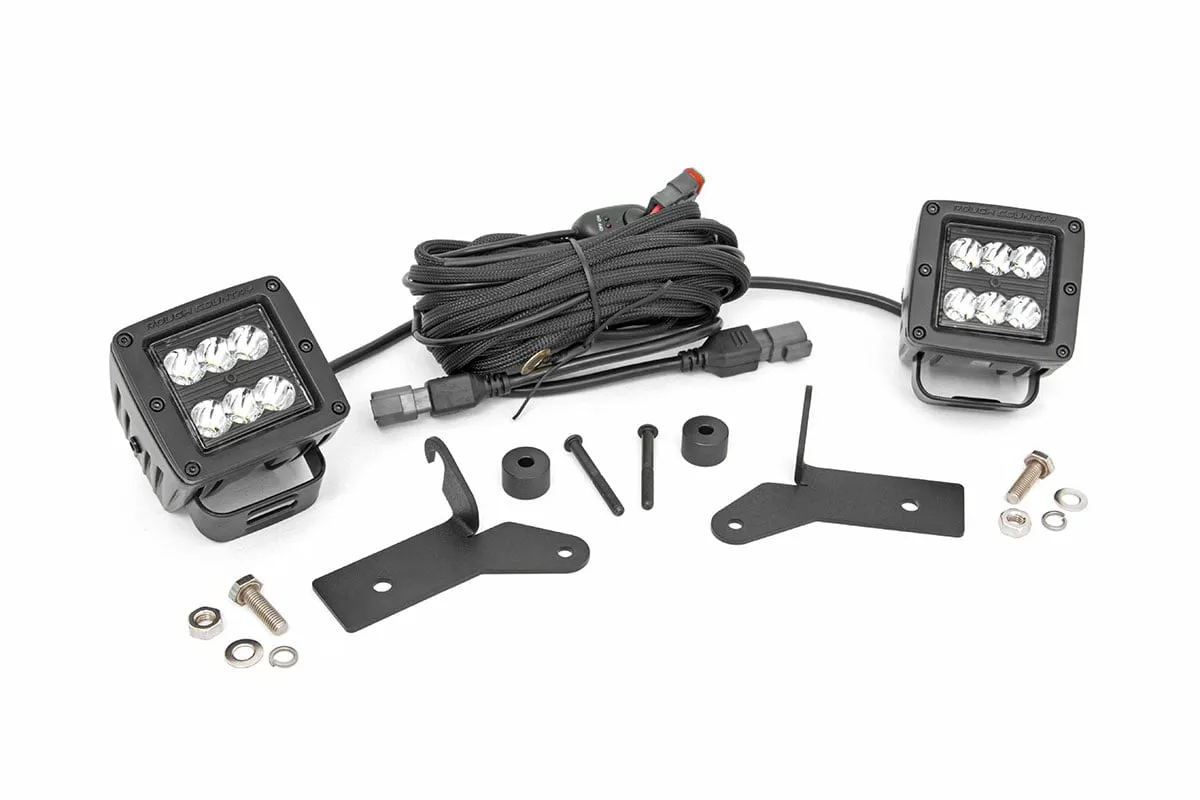 Rough Country 2" LED Lower Windshield Kit Black Series Jeep Gladiator JT Wrangler JL 2 Door Wrangler JL Unlimited 2018-2022 - 70052
