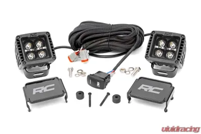 Rough Country 2" LED Cube Easy-Mount Kit Black Series w/Amber DRL Jeep Gladiator JT Wrangler JL 2 Door Wrangler JL Unlimited 2018-2022 - 70060