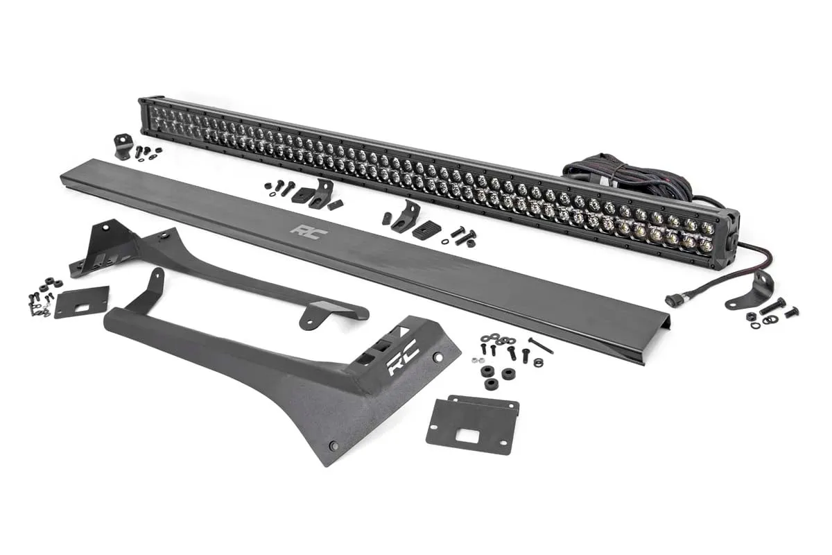 Rough Country 50" Straight LED Light Bar Upper Windshield Kit Black Series w/White DRL Dual Row Jeep Gladiator JT Wrangler JL 2 Door Wrangler JL Unlimited 2018-2022 - 70067