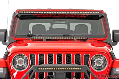 Rough Country 50" Straight LED Light Bar Upper Windshield Kit Black Series w/White DRL Dual Row Jeep Gladiator JT Wrangler JL 2 Door Wrangler JL Unlimited 2018-2022 - 70067