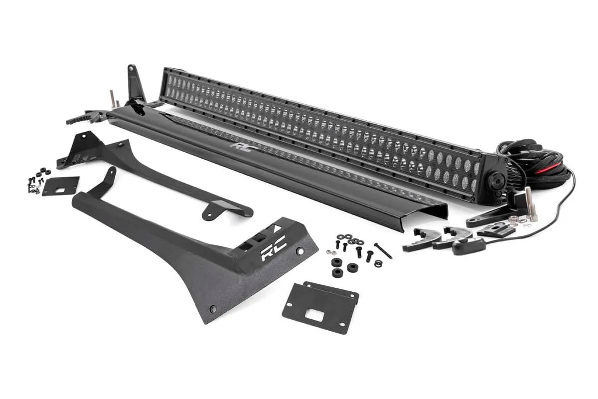 Rough Country 50" Straight LED Light Bar Upper Windshield Kit Black Series Dual Row Jeep Gladiator JT Wrangler JL 2 Door Wrangler JL Unlimited 2018-2022 - 70069