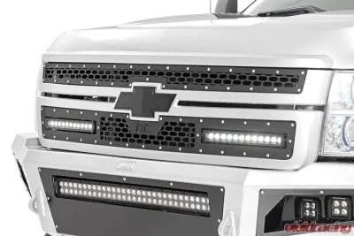 Rough Country Mesh Grille 12" Single Row LED Pair Black Chevy Silverado 2500 HD 3500 HD 2WD | 4WD 2011-2014 - 70155